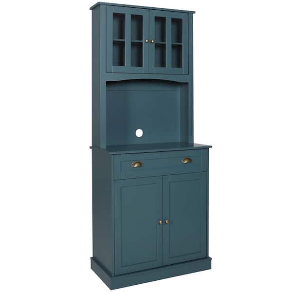 VEIKOUS 72 inch H Blue Kitchen Pantry Hutch Cabinet Storage with Buffet Cupboard, Microwave Stand and Adjustable Shelves