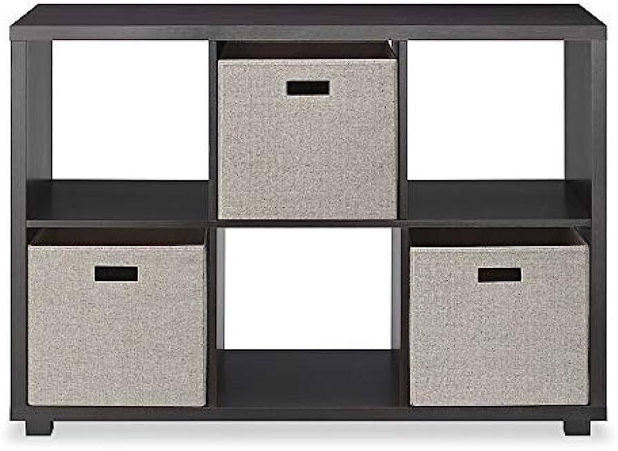 6 Section Storage Cube Organizer With 3 Fabric Bins