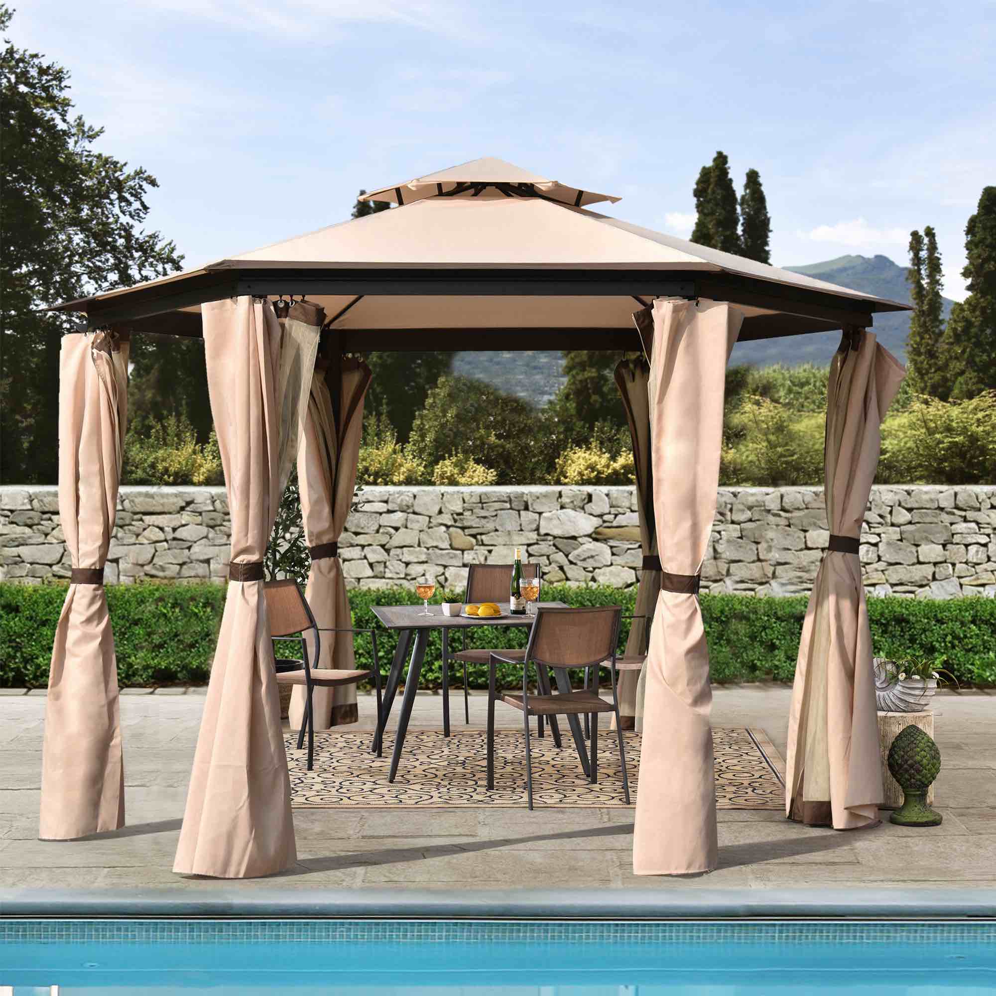 11.8 Ft. W x 11.8 Ft. D Patio Outdoor Gazebo; Double Roof Soft Canopy Garden Backyard Gazebo with Mosquito Netting Suitable for Lawn; Garden; Backyard and Deck