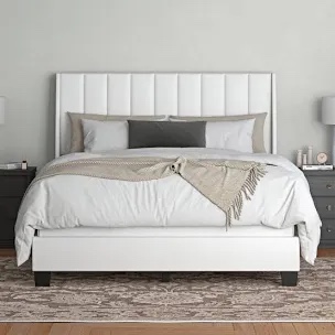Anthoy Wingback Upholstered Bed Frame White King