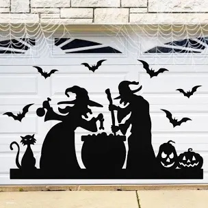 Halloween Garage Door Decorations Magnetic Large Witches With Cauldron Pumpkins Bats Cat, Halloween Witch Decorations Outside Halloween Garage Door Magnets Halloween Magnets For Car Garage