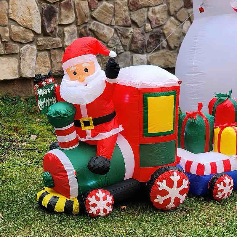 Outsunny 8ft Christmas Inflatables Outdoor Decorations Train with Santa Claus, Snowman, Penguin and Gift Boxes, Blow-Up LED Yard Christmas Decor for Lawn Garden Party