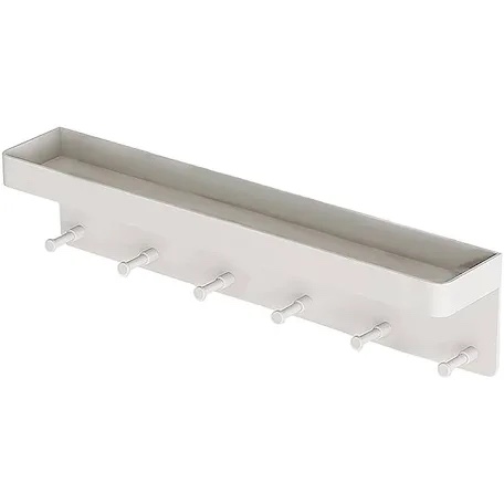 Key Holder for Wall Decorative - Mail Organizer and Key Rack with Tray for Hallway Kitchen Farmhouse Decor,Stainless Steel Key Hooks Mail Holder Wall Mounted - 6 Hooks (White)