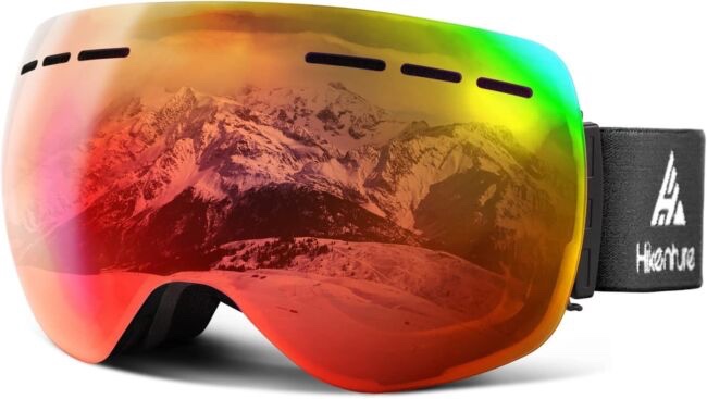 Hikenture Magnetic Ski Snowboard Anti Fog Snow Goggles Magnetic Black Frame