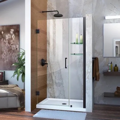 DreamLine Unidoor 39-40 in. W x 72 in. H Frameless Hinged Shower Door with Support Arm in Satin Black, SHDR-20397210-09