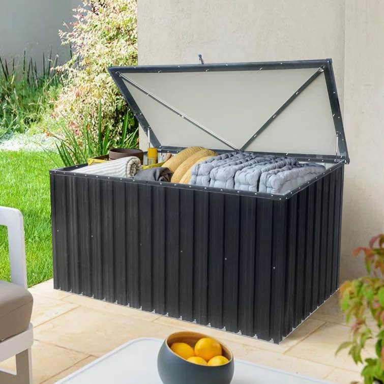 Primestok 400 Gallons Water Resistant Metal Lockable Deck Box with Lock in Black (Part number: JMD-W1350119072)