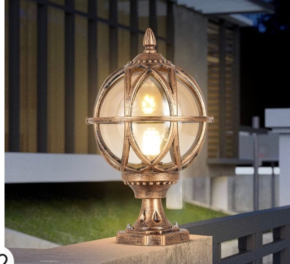 Outdoor Post Light, Globe Glass Lampshade Pillar Lights 15in Aluminum IP55 Waterproof Post Lamp E26 Fence Pedestal Column Lights, 1-Light Exterior Vintage Patio Pillar Pole Lantern