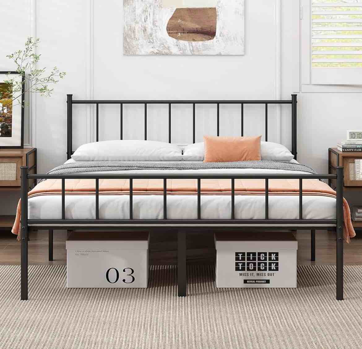 Classic Metal Platform Bed Frame,14Inch Queen Size Bed Frame,Storage Space Under Bed Frames, Heavy Duty Steel Slat Support, No Box Spring Needed, Easy Assembly