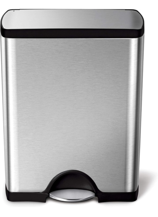 simplehuman 50 Liter / 13.0 Gallon Rectangular Kitchen Step Trash Can, Brushed Stainless Steel
