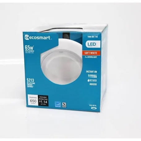 Ecosmart 4 Inch Soft White Downlight LED Light Bulb, 65W Equivalent Dimmable