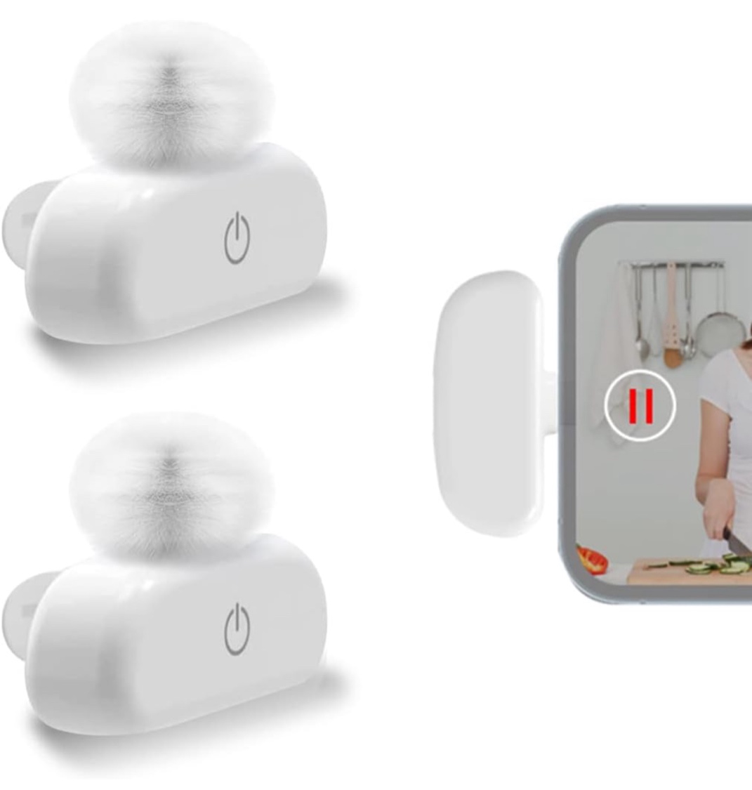 2 Pack Wireless Lavalier Microphones for iPhone iPad, 2.4GHz Plug & Play Lapel Microphone for YouTube TikTok Interview Live Stream Video Recording - No APP & Bluetooth Needed, Noise Reduction (white)