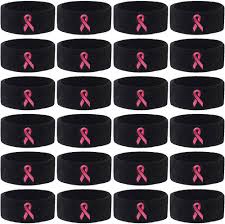 Outus 30 Pcs Breast Cancer Awareness Headbands Bulk Sports Sweatband Pink Ribbon Headbands Survivor Gift for Men Women Terry Cloth Athletic Headband for Running, Yoga, Sports