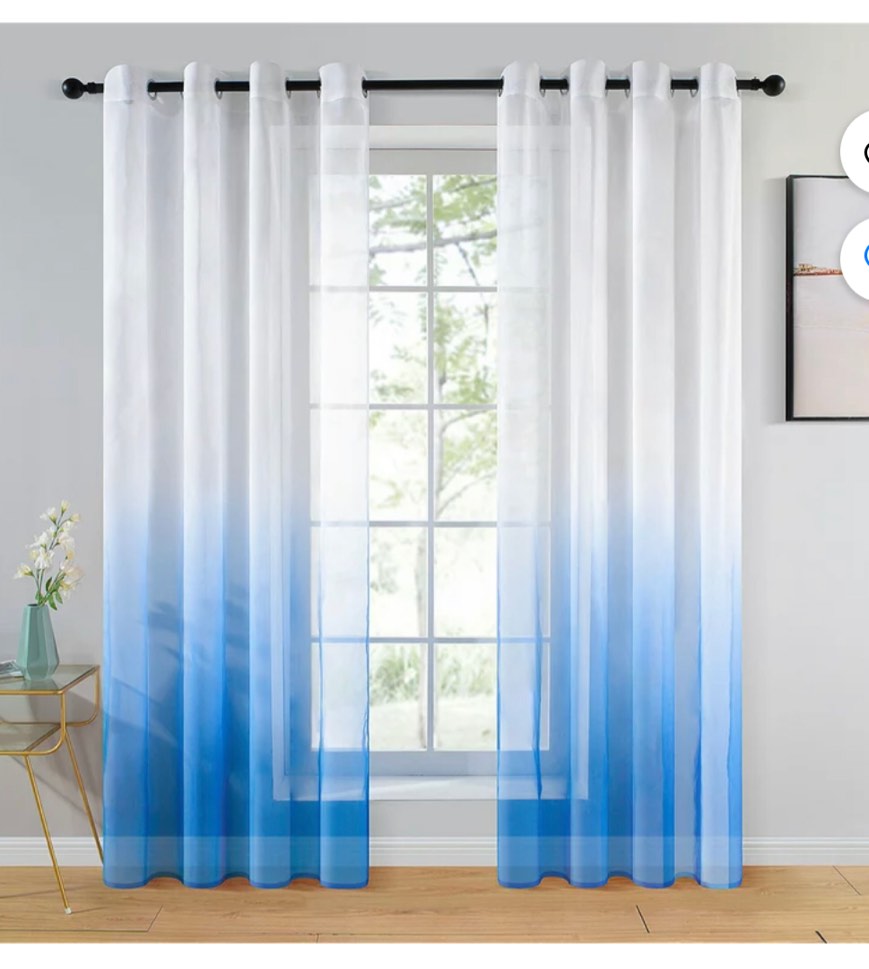Top Finel Gradient Sheer Curtains for Bedroom Living Room Grommet Window Treatments Curtains, 2 Panels (Blue, 54" x 96")