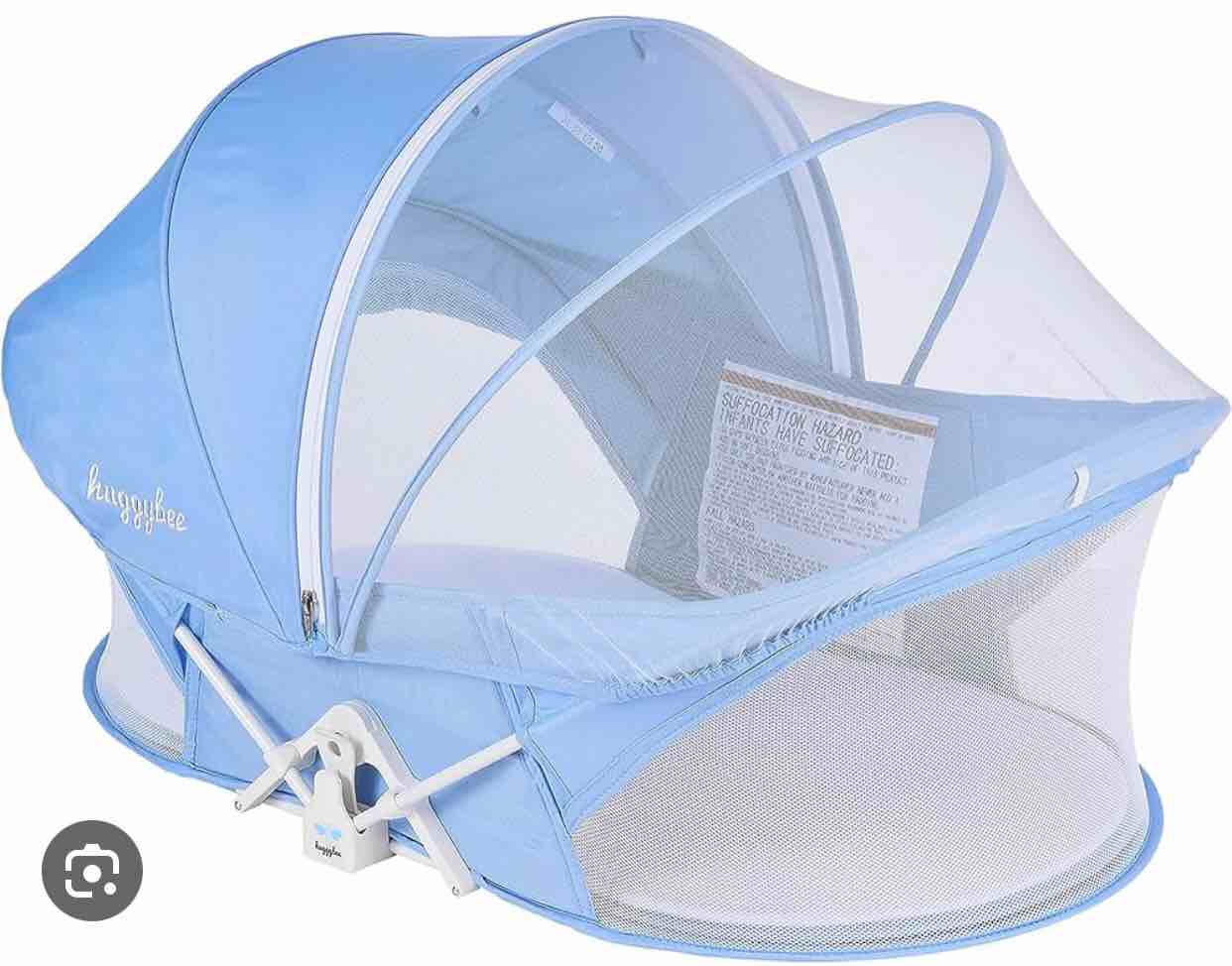 huggybee foldable travel bassinet blue