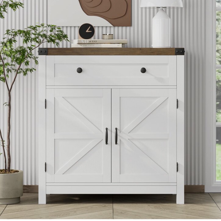 allencoe 2 door accent cabinet white brown HOS PB-014