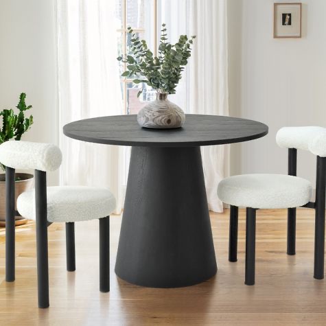 Dwen 35'' Manufactured Wood Foild with Grain Paper Round Top Pedestal Dining Table-The Pop Maison