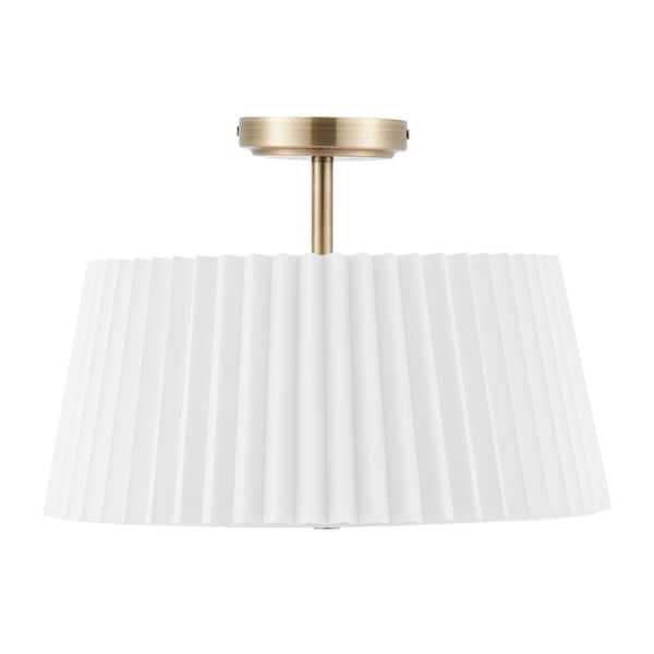 16 in. 3-Light Gold Modern Semi Flush Mount with Pleated Drum Lamp Shade