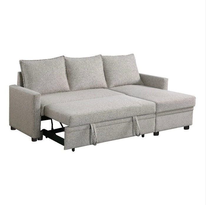 Devion Furniture 77.7" Polyester Fabric Reversible Modern Sleeper Sectional Sofa Bed-Light Gray