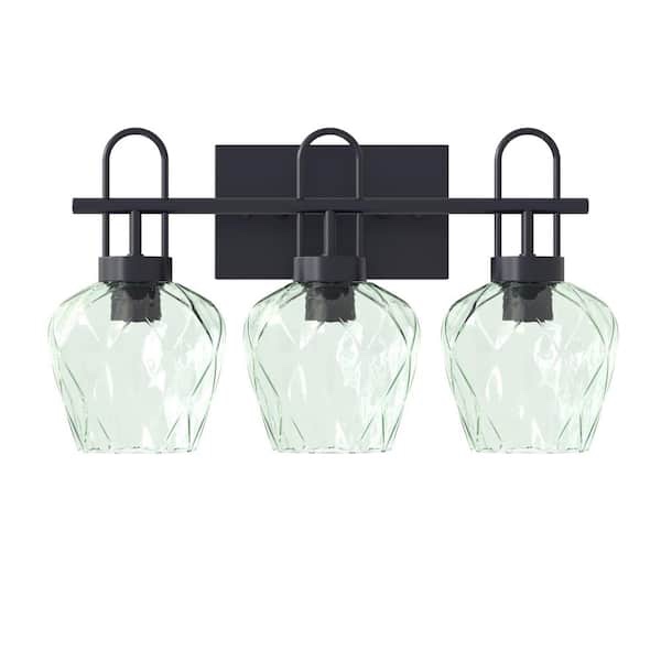 Maxax Houston 18.1 in. W 3-Light Matte Black Modern Wall Sconce with Hanging Bell Clear Glass Shade
