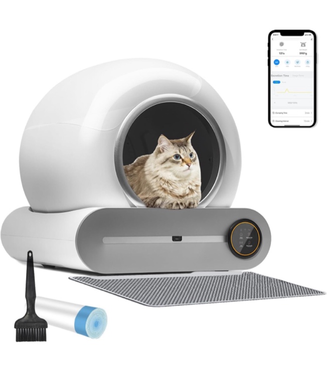 Self Cleaning Cat Litter Box, Upgraded Automatic Cat Litter Box 65L Extra Large Capacity Cleaning Robot, APP Control/Odor Removal/Safety Protection/Low Noise Litter Box for Multiple Cats