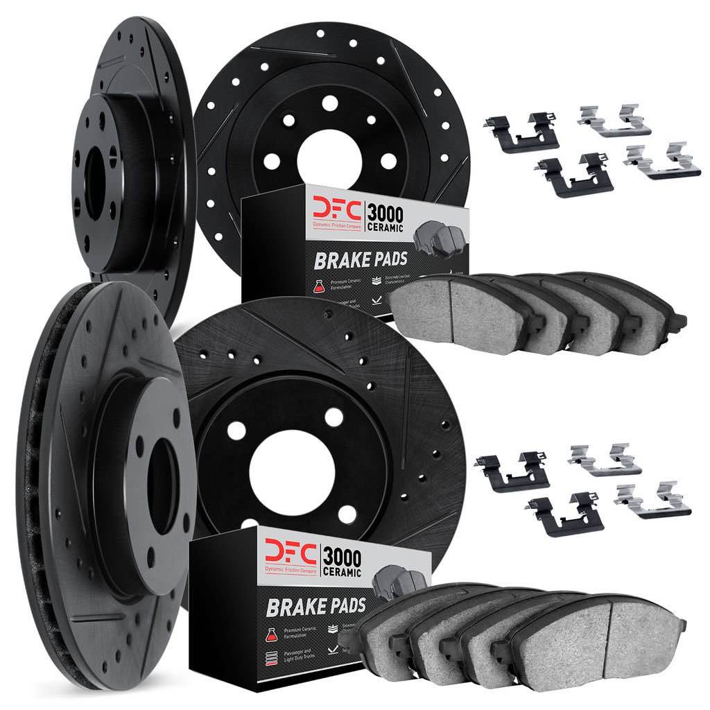 Dynamic Friction 8314-59002 - Brake Kit - Black Zinc Coated Drilled and Slotted Rotors and 3000 Ceramic Brake Pads With Hardware