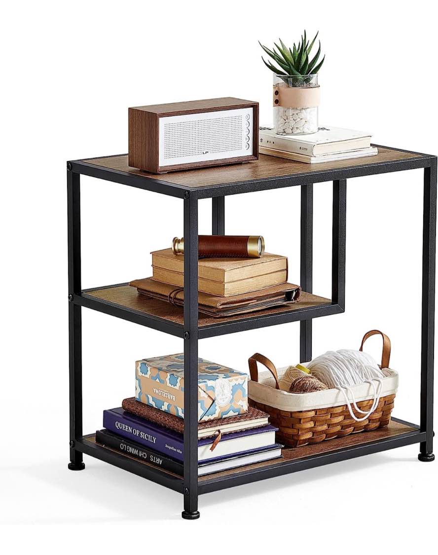 LINSY HOME End Table, Side Table with 3-Tier Open Storage Shelves, Industrial Beside Table, Nightstand for Living Room, Bedroom, Balcony, and Office, Easy to Assembly