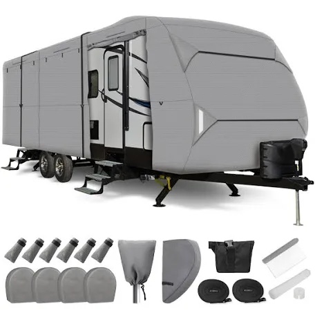 Leader Accessories 27'-30' Travel Trailer RV Cover Windproof Extra Thick Upgraded 5 Layers Camper Cover with Adhesive Repair Patches