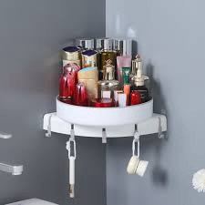 Corner Shower Caddy 360°Rotate Shower Corner Organizer, No Drilling Plastic Inside Shower Storage Rack, 5 Hooks Towel Shelf for Bathroom, Restroom, Bedroom and Kitchen WHITE