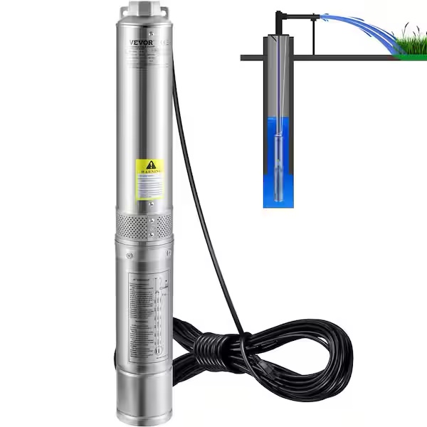 VEVOR Deep Well Submersible Pump 0.5 HP 115-Volt 28 GPM Flow 167 ft. Head Water Pump with 33 ft. Electric Cord for Home Use