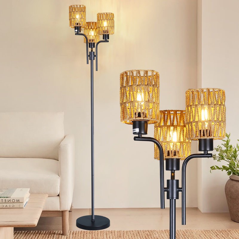 Adonus 64.96" Black Rattan Tree Floor Lamp