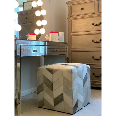 Golla 18" Wide Genuine Leather Square Geometric Pouf Ottoman