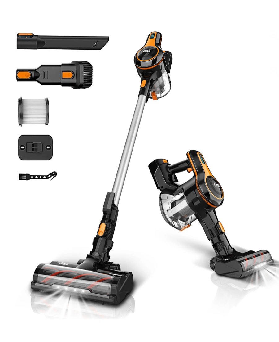 INSE Cordless Vacuum Cleaner,25Kpa Powerful Stick Vacuum,6-in-1 Rechargeable Vacuum with 2500mAh Battery Up to 45mins Runtime,300W Brushless Motor Cordless Vacuum for Pet Hair Hard Floor Carpet