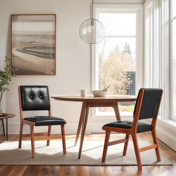 Subrtex Faux Leather Upholstered Dining Chair (Set of 2) - Black