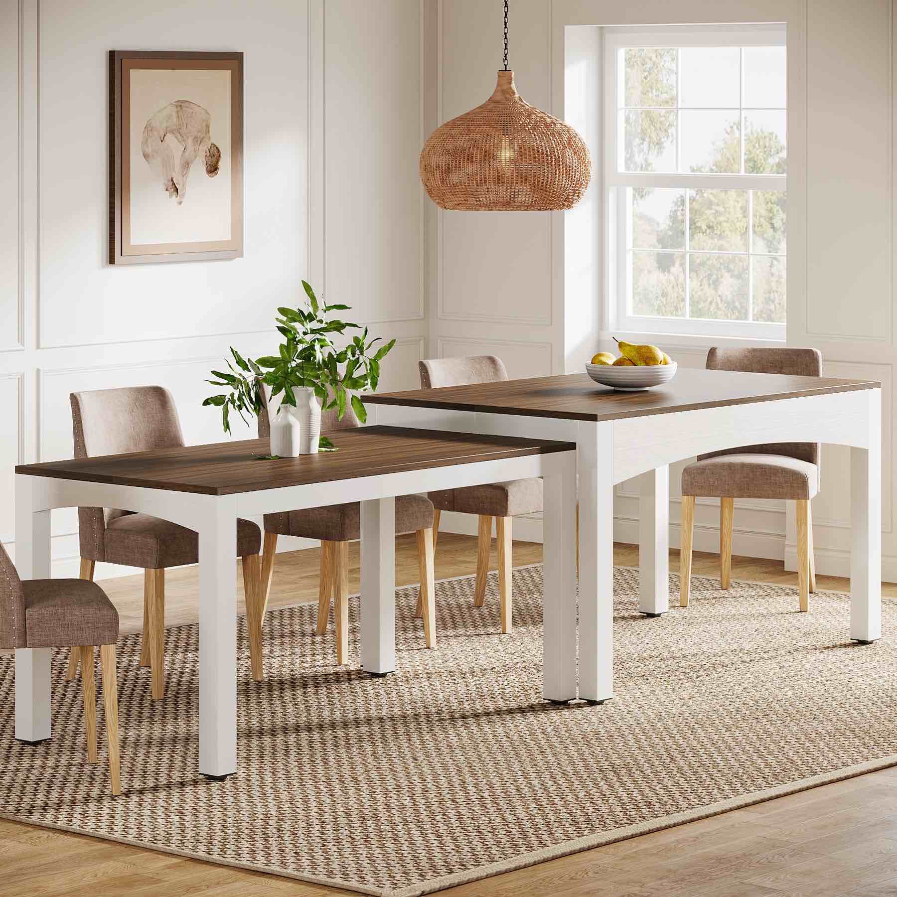 Extendable Dining Table, Farmhouse Kitchen Table for 6-10 people