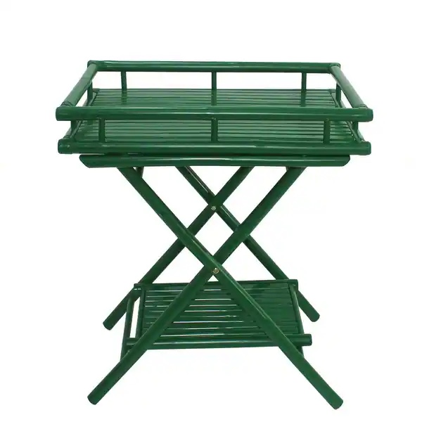 Bamboo Butler Table With Removable Serving Tray - Green - Green - 1 Piece
