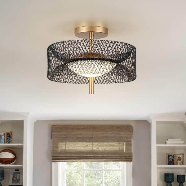 Matte Black Gold LED Flush Mount Ceiling Light with Reticulate Frame 