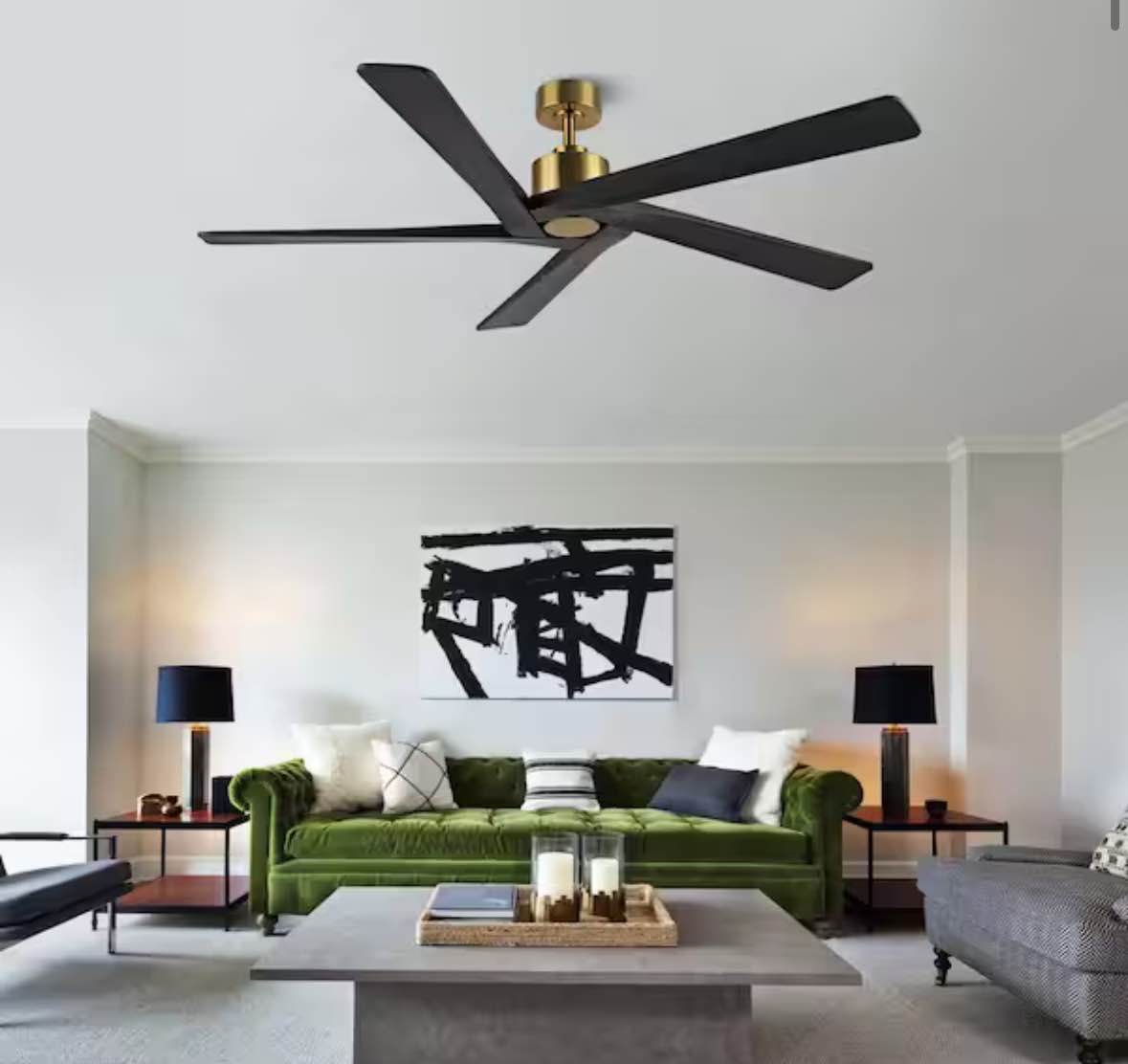 MLiAN 64 in. DC indoor Brass Ceiling Fan without Lights and Remote Control, 5 Reversible Carved Solid Wood Blades