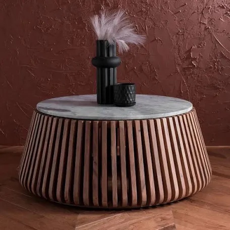 SFV9708A Luanne Marble Top Coffee Table, Natural & Light Grey - 2 Box of 2