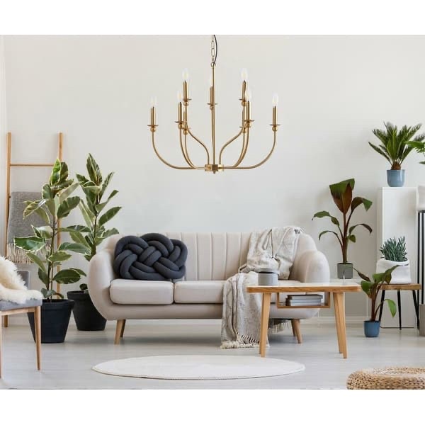 Modern Candle Style 9-Light Chandelier Fixture For Living Room Dining Room - Gold
