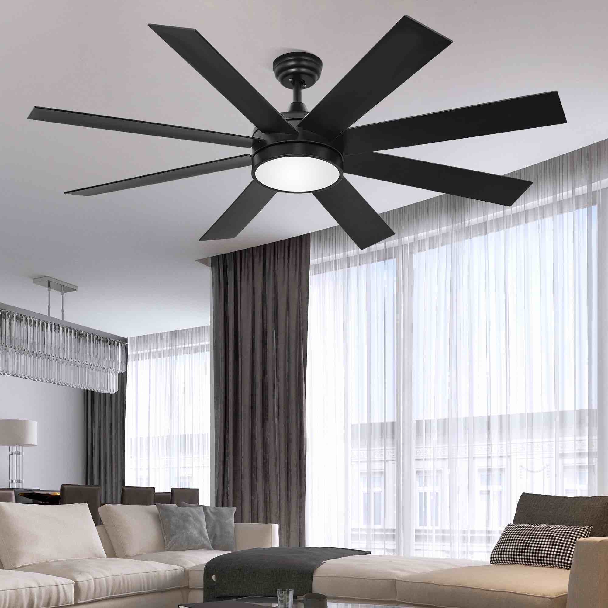 60in Black Ceiling Fan with Light and Remote | 8 Blades, 6 Speeds, 3 Color Temperatures