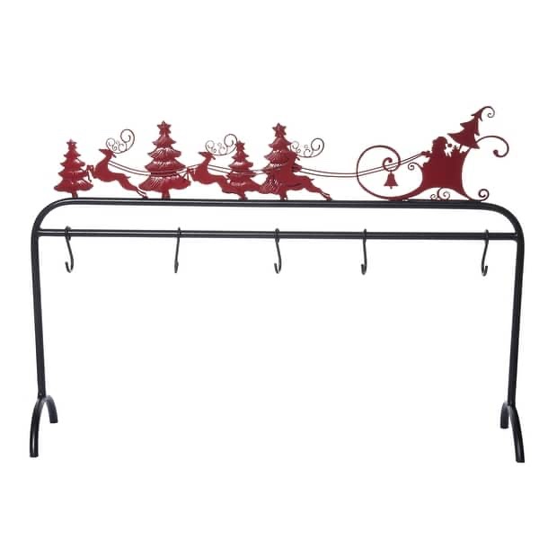 Transpac Metal 24.25 in. Multicolor Christmas Santas Sleigh Stocking Holder - Red/Black