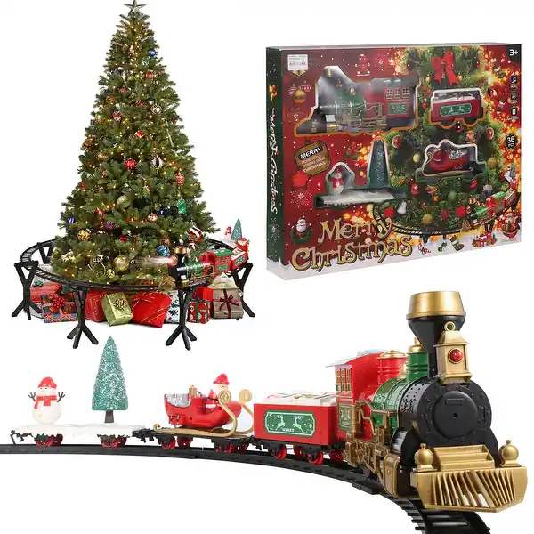 Christmas Train Set 36 pcs for Under The Tree with Lights and Sounds Santa Clause Train Set