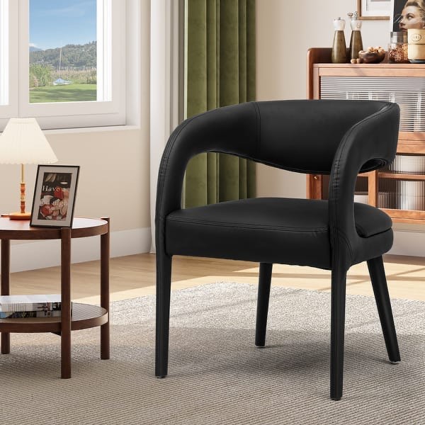 Faux Leather Open-barrel Dining Chair, Armchair, Sidechair 