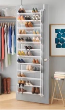 Whitmor Over the Door Shoe Organizer - Holds up to 36 Pairs of Shoes - Metal & Mesh - White