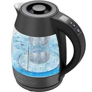 Chefman - 1.8 Liter Electric Glass Kettle w/ Tea Infuser - Stainless Steel/Black