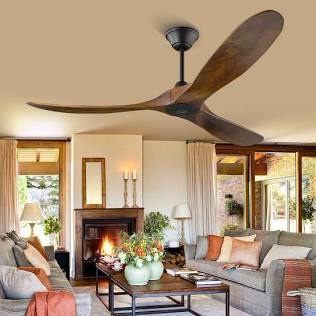 60" Ceiling Fans Without Light, Solid Wood Ceiling Fan with Remote Control and DC Motor, No Light, Modern Ceiling Fan with 3 Blades, Indoor Outdoor for Patios, Bedroom-Deep Brown