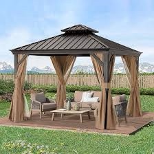 ABCCANOPY Hardtop Gazebo 10x10 - Outdoor Metal Hard Top Gazebo, Permanent Galvanized Steel Aluminum Framed Pavilion with Netting and Curtain for Patio Backyard Lawn Garden (Double Roof, Khaki) (Box 2 of 2 Only.)