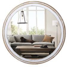 Reflinto 30 Inch Rustic Round Mirror Wall-Mounted Mirrors, Distressed Wooden Frame Circle Mirror, Farmhouse Bathroom Vanity Mirror, Entryway Mirror, Living Room Hanging Mirrors