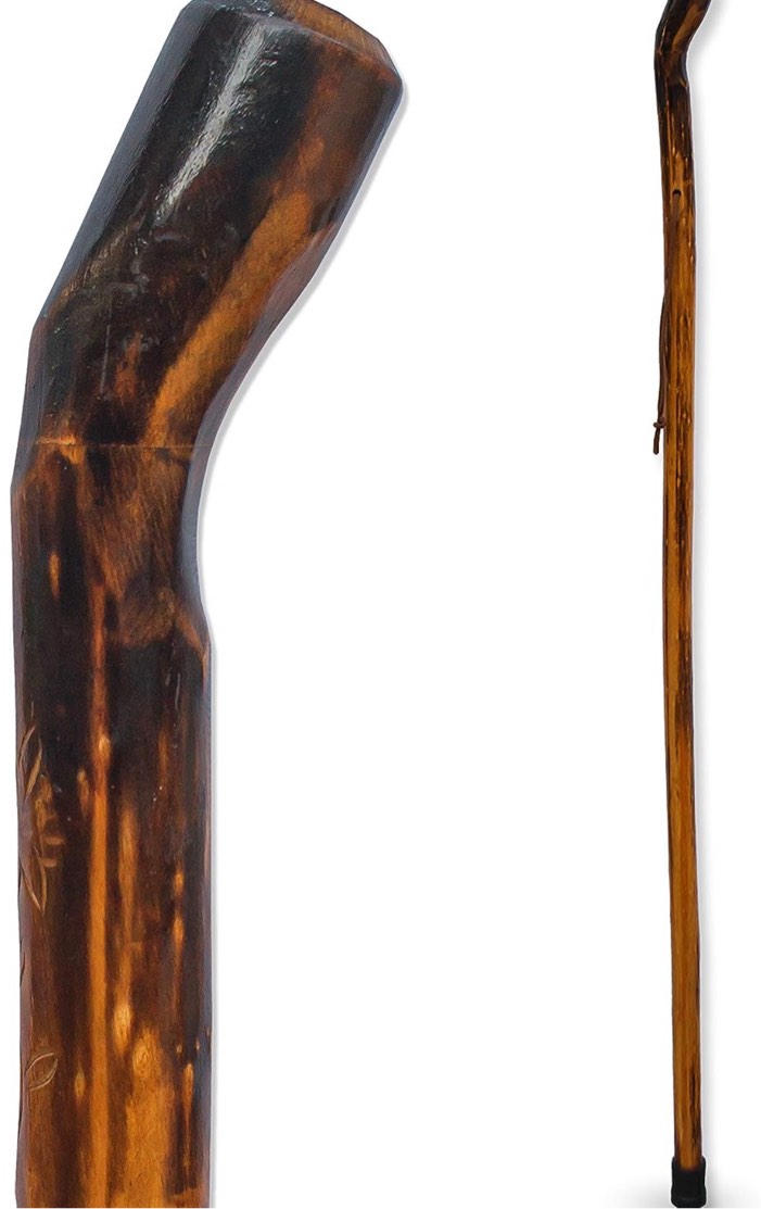 RMS Nature Wood Walking Stick - Wooden Hiking Stick and Trekking Pole with Leather Wrist Strap