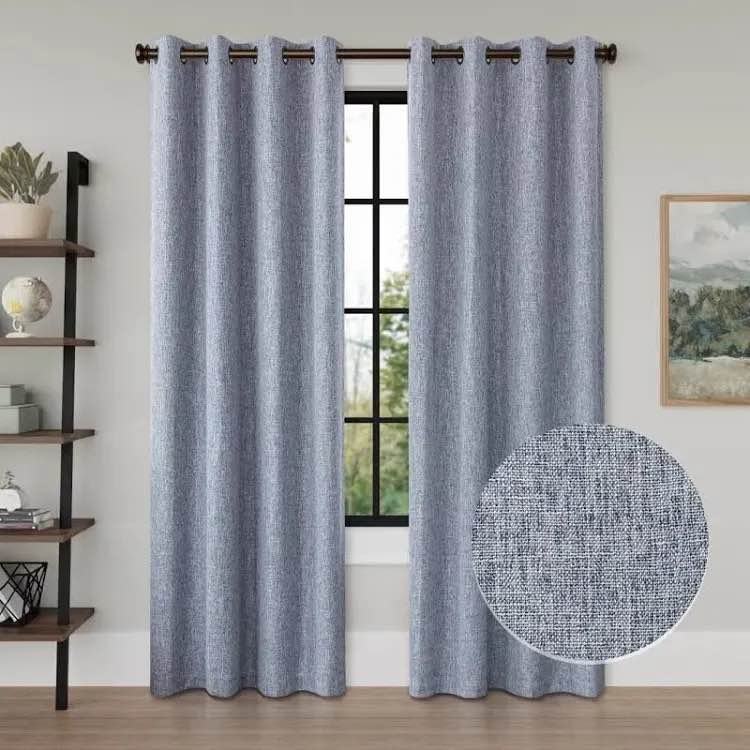 Awesome Home Linen Texture Blackout Grommet Curtain Pair- Blue 